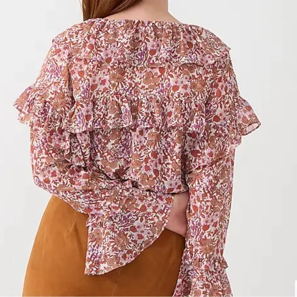 J. Crew Ruffle Crinkle Chiffon Top - Large - Picture 3 of 8
